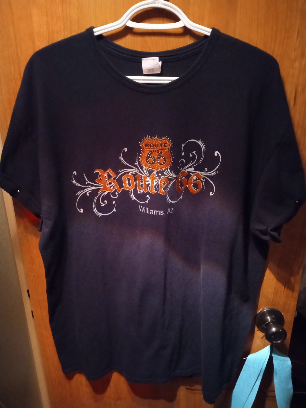 Gildan Navy T‑Shirt with Orange Route 66 Shield and Lettering